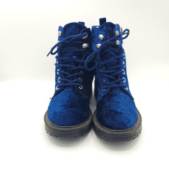 Steve Madden Revive blue crushed velvet boots ankle women's size 8 - Picture 7 of 9